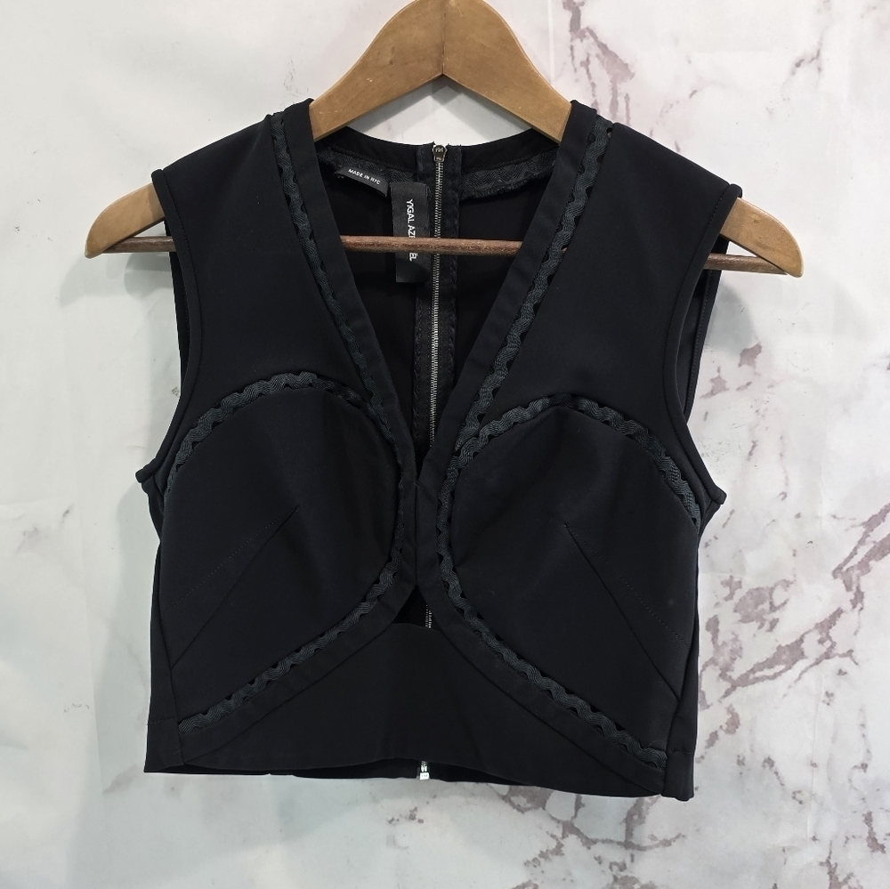 Yigal Azrouel Top Womens 10 Medium Black Tank Crop Sleeveless Ponte Zip Back